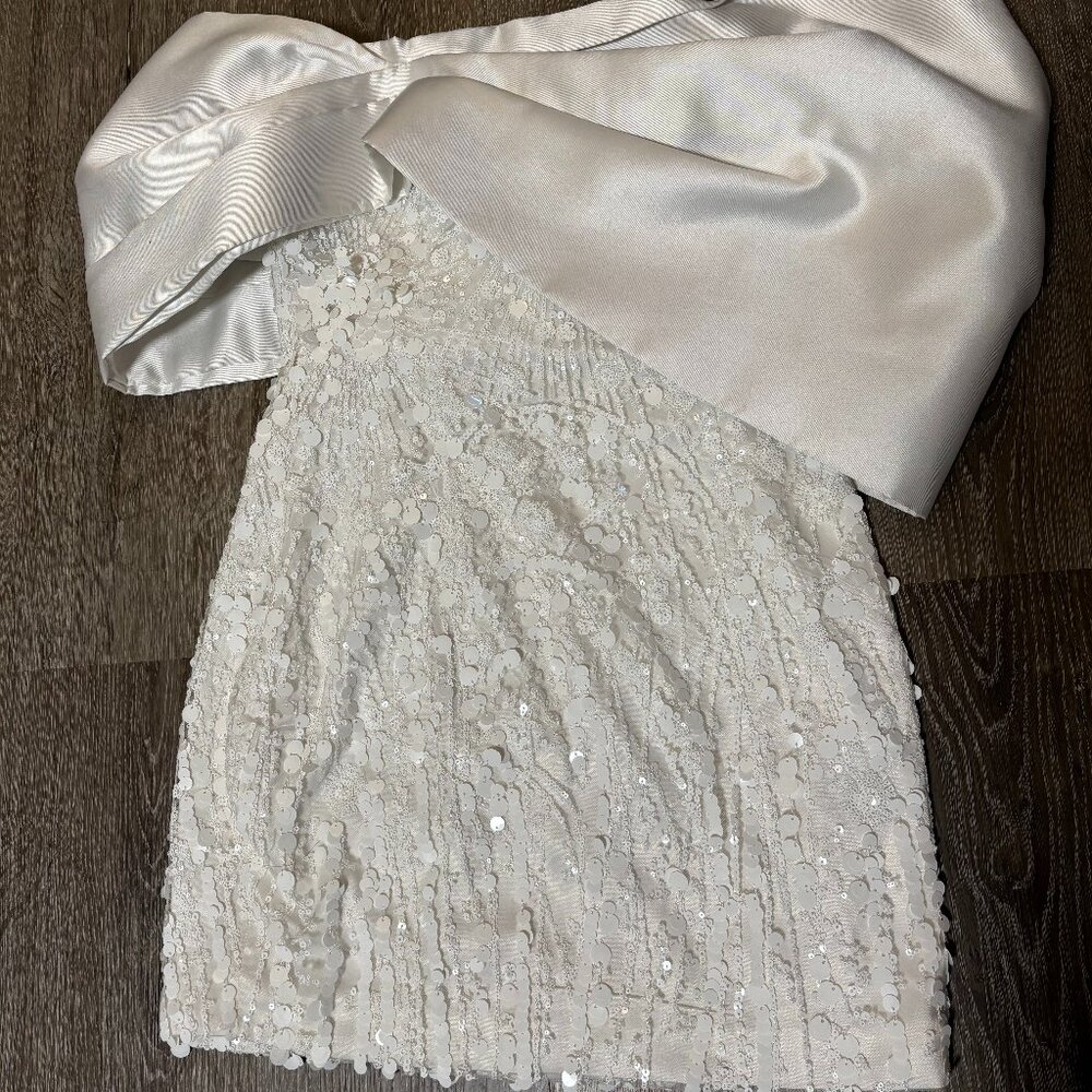 Off-Shoulder White Sequin Mini Dress - Picture 3 of 6
